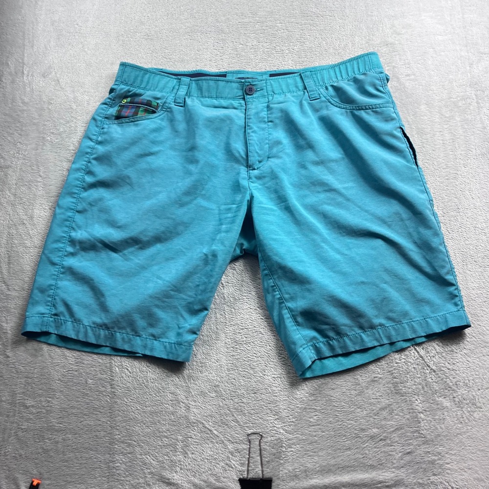 William Murray Golf Shorts Mens 38 Teal Blue Straight Fit Plaid Trim Performance